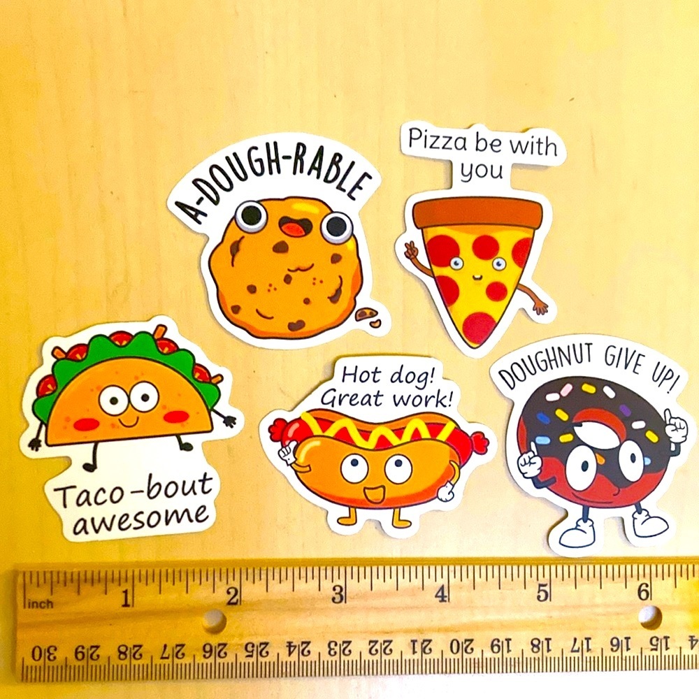 10/$10 or $1 BUNDLE: 5 Pun Fun Stickers: Junk Food!‎ 🍕 🌭 WATERPROOF!